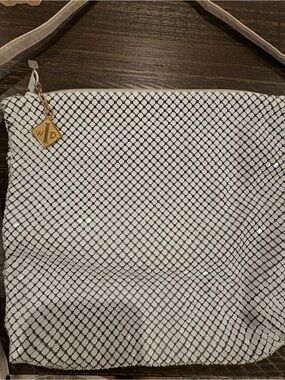 Whiting & Davis White metal mesh Shoulder Bag with branded Charm
